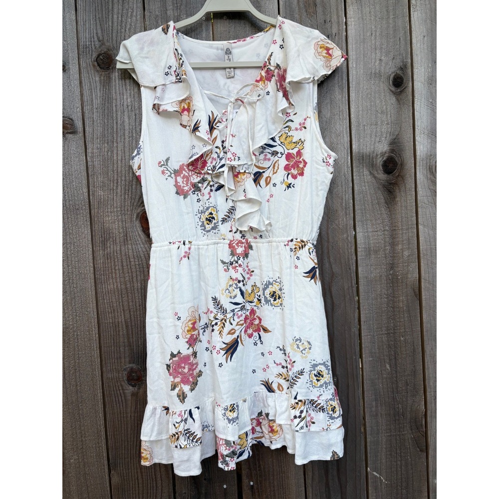 American Rag Floral Ruffle Sleeveless Dress White Pink Yellow Size L